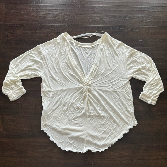 Free‎ People Shimmy Shake Alpine Ivory Long Sleeve Open Back Top Size Medium Wmn - Picture 4 of 10